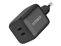 OtterBox Standard - Strømforsyningsadapter - 65 Watt - 3 A - PD/PPS, Fast Charge - 2 output-stikforbindelser (USB-C) - sort - Europa (eksklusive UK) 78-81342
