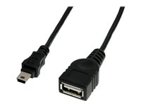 StarTech.com 1 ft Mini USB 2.0 Cable - USB A to Mini B F/M - USB cable - USB (F) to mini-USB Type B (M) - USB 2.0 - 1 ft - black - USBMUSBFM1 - USB-kabel - USB (hun) til mini-USB type B (han) - USB 2.0 - 30 cm - sort USBMUSBFM1
