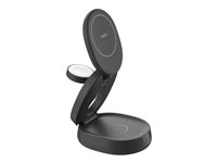 Belkin BoostCharge - Trådløs opladningsstander - 3-i-1, magnetisk, kompakt + AC-strømadapter - 15 Watt - sort WIZ034KQBK