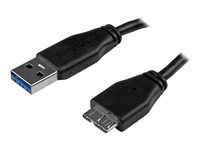 StarTech.com 0.5m 20in Slim USB 3.0 A to Micro B Cable M/M - Mobile Charge Sync USB 3.0 Micro B Cable for Smartphones and Tablets (USB3AUB50CMS) - USB-kabel - Micro-USB Type B (han) til USB Type A (han) - USB 3.0 - 50 cm - formet - sort - for P/N: S2510BU33PW, S251BMU3FP, S251BRU33, SLSODDU33B, SM2NGFFMBU33, UNI251BMU33 USB3AUB50CMS