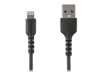 StarTech.com 3 ft(1m) Durable Black USB-A to Lightning Cable, Heavy Duty Rugged Aramid Fiber USB Type A to Lightning Charger/Sync Power Cord, Apple MFi Certified iPad/iPhone 12 Pro Max - iPhone 7/8/11/11 Pro - Lightning-kabel - USB han lige til Lightning han lige - 1 m - dobbelt afskærmet - sort RUSBLTMM1MB