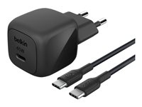 Belkin BoostCharge - Strømforsyningsadapter - kompakt - 45 Watt - Power Delivery 3.1, Fast Charge (USB-C) - på kabel: USB-C - med USB-C-kabel (1 m) WCA013KQ1MBK-B6
