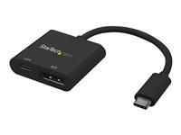 StarTech.com USB C to DisplayPort Adapter with Power Delivery, 4K 60Hz HBR2, USB Type-C to DP 1.2 Monitor/Display Video Converter w/ 60W PD Pass-Through Charging, Thunderbolt 3 Compatible - USB-C Male to DP Female (CDP2DPUCP) - DisplayPort adapter - 24 pin USB-C (han) til DisplayPort, USB-C (kun strøm) (hun) - Displayport 1.2/Thunderbolt 3 - USB Power Delivery (60W), 4K60Hz (4096 x 2160) support - sort CDP2DPUCP