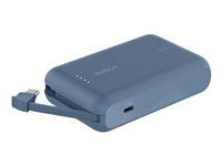 Belkin BoostCharge - Powerbank - med integreret kabel - 10000 mAh - 20 Watt - 3 A - Fast Charge - 2 output-stikforbindelser (USB-C) - blå BPB021HQBL