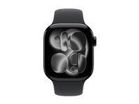 Apple Watch Series 11 (GPS) - 42 mm - jet sort aluminium - smart ur med sportsbånd - fluoroelastomer - sort - båndstørrelse: M/L - 64 GB - Wi-Fi 4, UWB, Bluetooth - 30.3 g MEQU4QN/A
