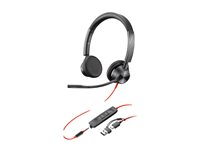 Poly Blackwire 3325 - Blackwire 3300 series - headset - på øret - kablet - 3,5 mm jackstik, USB-C - sort - Certified for Microsoft Teams, UC-certificeret 8X222AA