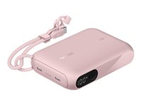 Belkin BoostCharge - Powerbank - med display - 10000 mAh - 20 Watt - PD - 2 output-stikforbindelser (USB-C) - på kabel: USB-C - pink BPB027HQPK