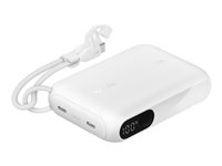 Belkin BoostCharge - Powerbank - med display - 10000 mAh - 20 Watt - PD, Fast Charge - 2 output-stikforbindelser (USB-C) - på kabel: USB-C - hvid BPB027HQWH