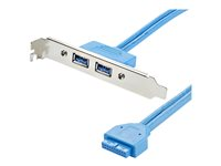 StarTech.com 2 Port USB 3.0 A Female Slot Plate Adapter - USB 3.0 motherboard Adapter - USB 3 plate - USB 3.0 header Adapter (USB3SPLATE) - USB-panel - USB Type A (hun) til 20-pins IDC (hun) - 50 cm - blå - for P/N: PEXUSB312A1C1H, PEXUSB312A2C2V, PEXUSB312EIC USB3SPLATE
