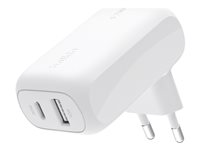 Belkin BoostCharge - Strømforsyningsadapter - 42 Watt - 3 A - PD 3.0 - 2 output-stikforbindelser (USB-C, USB) - hvid WCB009VFWH