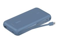 Belkin BoostCharge - Powerbank - med integreret kabel - 20000 mAh - 30 Watt - PD - 3 output-stikforbindelser (2 x USB-C, USB) - blå BPB024HQBL