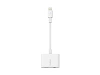 Belkin 3.5 mm Audio + Charge RockStar - Lightning ttil hovedtelefon-jackstik/opladningsadapter - Lightning han til Lightning, 4-pæl ministik hun - hvid F8J212BTWHT