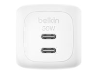 Belkin BoostCharge Pro - Strømforsyningsadapter - GaN - 50 Watt - Fast Charge, PD 3.1/PPS - 2 output-stikforbindelser (2 x USB-C) - hvid WCH019KQWH
