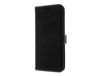 Insmat - Flipomslag til mobiltelefon - ægte læder, bomuldssyninger, PC-bagplade - sort - for Honor 90 650-3175