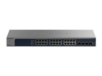 NETGEAR Easy Smart XS724EM - V2 - switch - smart - 24 x 100/1000/2.5G/5G/10GBase-T + 4 x 10 Gigabit SFP+ - desktop, monterbar på stativ - for NETGEAR AXM764; ProSafe AGM732F, AXM761, AXM762, AXM763, AXM764 XS724EM-200EUS