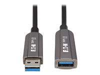 Eaton Tripp Lite Series USB-A 3.2 Gen 1 CL3-Rated Fiber Active Optical Cable (AOC) - Extension/Repeater, A/A M/F, Black, 10 m - USB-forlængerkabel - USB Type A (han) til USB Type A, Micro-USB Type B (hun) - USB 3.2 Gen 1 - 10 m - Active Optical Cable (AOC) - sort, lysegrå U330F-10M-G1