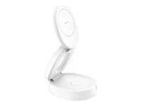 Belkin BoostCharge - Trådløs opladningsstander - 2-i-1, Qi2, magnetisk, foldbar + AC-strømadapter - 15 Watt - hvid WIZ035KQWH