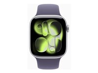 Apple Watch Series 11 (GPS) - 42 mm - sølvaluminium - smart ur med sportsbånd - fluoroelastomer - lilla tåge - båndstørrelse: S/M - 64 GB - Bluetooth, Wi-Fi 4, UWB - 30.3 g MEU64QN/A