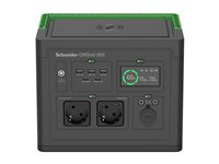 Schneider OffGrid 500 - Transportabel strømstation - LCD, lithium-ion, 2 CEE 7/3 schuko stik, sinusbølge, 3 USB-A, 2 USB-C, trådløs oplader - AC 195 - 265 / DC 12 -30 V - 500 Watt - Litiumion - 517 Wh - output-stikforbindelser: 2 - sort, grøn PPS500-GR