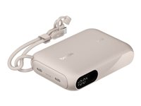 Belkin BoostCharge - Powerbank - med display - 10000 mAh - 20 Watt - PD - 2 output-stikforbindelser (USB-C) - på kabel: USB-C - sand BPB027HQSD