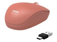 PORT Connect Collection - Mus - højre- og venstrehåndet - optisk - 3 knapper - trådløs - 2.4 GHz - USB/USB-C trådløs modtager - terracotta 900542