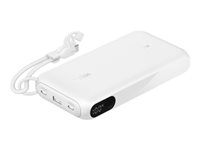 Belkin BoostCharge - Powerbank - med display - 20000 mAh - 20 Watt - PD, Fast Charge - 3 output-stikforbindelser (USB-C, USB) - på kabel: USB-C - hvid BPB028HQWH