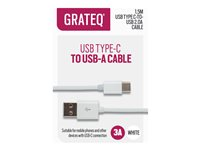 GRATEQ - USB-kabel - USB (han) til 24 pin USB-C (han) - USB 2.0 - 1.5 m - hvid 85051
