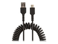 StarTech.com 20in (50cm) USB A to C Charging Cable, Coiled Heavy Duty Fast Charge & Sync USB-C Cable, High Quality USB 2.0 A to Type-C, Rugged Aramid Fiber, TPE, 3A, S20, iPad, Pixel - Durable Male to Male USB - USB-kabel - USB (han) til 24 pin USB-C (han) - USB 2.0 - 3 A - 50 cm - snoet - sort R2ACC-50C-USB-CABLE