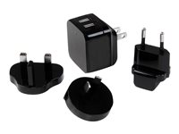 StarTech.com Travel USB Wall Charger - 2 Port - Black - Universal Travel Adapter - International Power Adapter - USB Charger (USB2PACBK) - Strømforsyningsadapter - 17 Watt - 3.4 A - 2 output-stikforbindelser (USB) - sort - for P/N: USBLT1MWS, USBLT2MBR, USBLT2MW, USBLT30CMW, USBLTM1MBK, USBLTM1MWH, VID2VGATV3 USB2PACBK