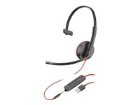 Poly Blackwire 3215 - Blackwire 3200 Series - headset - på øret - kablet - USB-A, 3,5 mm jackstik - sort - Skype Certified, Cisco Jabber Certified, Avaya Certified 80S06AA