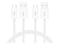 Belkin BoostCharge - USB-kabel - USB (han) til 24 pin USB-C (han) - 1.5 m - USB Fast Charge (15W), flettet kabel - hvid (pakke med 2) BBD010HQ05WH2PK