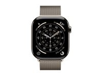 Apple Watch Series 11 (GPS + Cellular) - 46 mm - naturlig titanium - smart ur med milanesisk løkke - rustfrit stålnet - naturlig - båndstørrelse: M/L - 64 GB - LTE, Wi-Fi 4, UWB, Bluetooth - 5G - 43.1 g MFD04QN/A