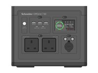 Schneider OffGrid 730 - Transportabel strømstation - LCD, 2 BS1363 stik, sinuskurve, 3 USB-A, 2 USB-C, trådløs oplader - AC 190 - 265 / DC 12 -30 V - 700 Watt - Litiumion - 738 Wh - output-stikforbindelser: 2 - United Kingdom - sort, grøn PPS730-UK