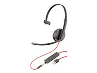 Poly Blackwire 3215 - Blackwire 3200 Series - headset - på øret - kablet - USB-A, 3,5 mm jackstik - sort - Skype Certified, Cisco Jabber Certified, Avaya Certified 80S06A6