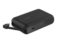 Belkin BoostCharge - Powerbank - med integreret kabel - 10000 mAh - 20 Watt - 3 A - Fast Charge - 2 output-stikforbindelser (USB-C) - sort BPB021HQBK