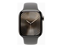 Apple Watch Series 10 (GPS + Cellular) - 42 mm - naturlig titanium - smart ur med sportsbånd - fluoroelastomer - stengrå - båndstørrelse: S/M - 64 GB - LTE, Wi-Fi 4, UWB, Bluetooth - 4G - 34.4 g MWXD3QN/A