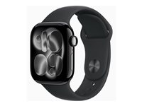 Apple Watch Series 11 (GPS + Cellular) - 42 mm - jet sort aluminium - smart ur med sportsbånd - fluoroelastomer - sort - båndstørrelse: S/M - 64 GB - Bluetooth, LTE, Wi-Fi 4, UWB - 5G - 29.7 g MF834QN/A