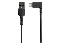 StarTech.com 6ft (2m) Durable USB A to Lightning Cable, Black 90° Right Angled Heavy Duty Rugged Aramid Fiber USB Type A to Lightning Charging/Sync Cord, Apple MFi Certified, iPhone 12 Pro - iPhone 7/8/11/11 Pro - Lightning-kabel - Lightning han vinklet til USB han - 2 m - dobbelt afskærmet - sort RUSBLTMM2MBR