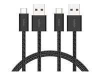Belkin BoostCharge - USB-kabel - USB (han) til 24 pin USB-C (han) - 1.5 m - USB Fast Charge (15W), flettet kabel - sort (pakke med 2) BBD010HQ05BK2PK