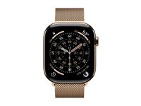 Apple Watch Series 11 (GPS + Cellular) - 46 mm - guld titanium - smart ur med milanesisk løkke - rustfrit stålnet - guld - båndstørrelse: M/L - 64 GB - LTE, Wi-Fi 4, UWB, Bluetooth - 5G - 43.1 g MFD84QN/A