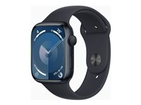 Apple Watch Series 9 (GPS) - 45 mm - midnatsaluminium - smart ur med sportsbånd - fluoroelastomer - midnat - båndstørrelse: S/M - 64 GB - Wi-Fi, Bluetooth, UWB - 38.7 g MR993DH/A