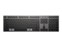 HP 725 - Tastatur - multi-enhed, genopladelig, drevet af superkondensator - full size - trådløs - 2.4 GHz, Bluetooth - QWERTY - Pan Nordic - nattesort 9T5B2AA#UUW