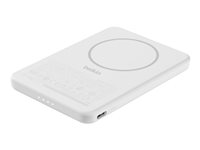 Belkin BoostCharge - Trådløs power bank - tynd - 5000 mAh - 15 Watt - Fast Charge - 2 output-stikforbindelser (magnetisk, USB-C) - på kabel: USB-C - hvid BPD010HQWH