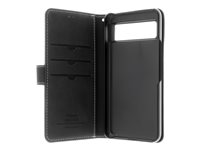 Insmat Exclusive - Flipomslag til mobiltelefon - ægte læder, pap+papir, PU-belægning, polycarbonat (PC) - sort - for Google Pixel 8 650-3250
