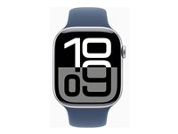 Apple Watch Series 10 (GPS) - 46 mm - sølvaluminium - smart ur med sportsbånd - fluoroelastomer - denim - båndstørrelse: S/M - 64 GB - Wi-Fi 4, UWB, Bluetooth - 36.4 g MWWL3QN/A