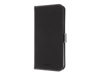 Insmat Exclusive - Flipomslag til mobiltelefon - læder, karton+papir+aluminiumsfolie, polycarbonat (PC) - sort - for Apple iPhone 15 Pro Max 650-3187