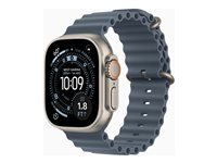 Apple Watch Ultra 3 - 49 mm - naturlig titanium - Ja smart ur med Ocean-bånd - fluoroelastomer - ankergnav blå - håndledsstørrelse: 130-200 mm - 64 GB - LTE, NFC, Wi-Fi 4, UWB, Bluetooth - 5G - 61.6 g MEWH4DH/A