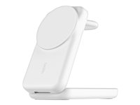 Belkin UltraCharge - Trådløs opladningsstander - 3-i-1, magnetisk, foldbar, med Qi2 + AC-strømadapter - 25 Watt - Ultra Fast Charge - MFI Certified - hvid WIZ036KQWH