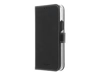 Insmat Exclusive Flip Case - Flipomslag til mobiltelefon - papir, karton, læder, polykarbonat, bomuld, aluminumfolie - sort - for Apple iPhone 12, 12 Pro 650-2879