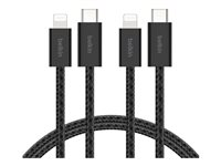 Belkin BoostCharge - Lightning-kabel - 24 pin USB-C han til Lightning han - 1.5 m - MFI Certified - sort - Fast Charging (pakke med 2) BBD011HQ05BK2PK